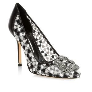 NIB$1095 Manolo Blahnik Hangisi 105 Satin Lace Embellished Jewel Pumps 36.5 6.5